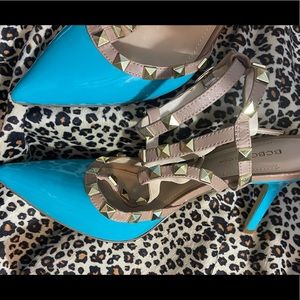 BCBGeneration turquoise heels with metal grommets